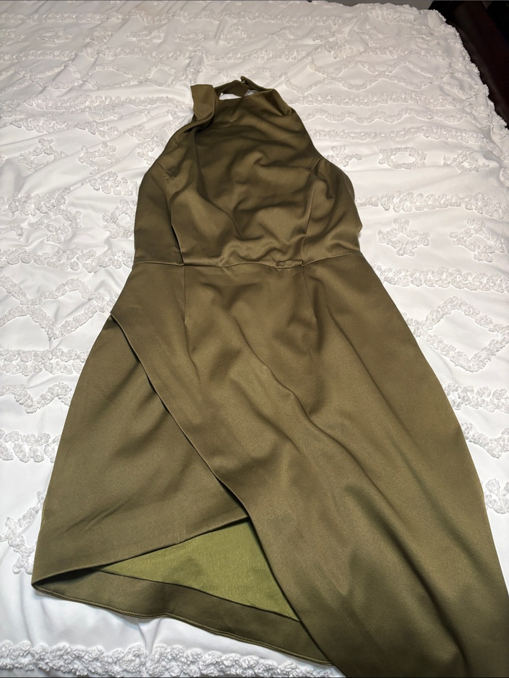 Elliatt Olive Halter Mini Dress with Tulip Front